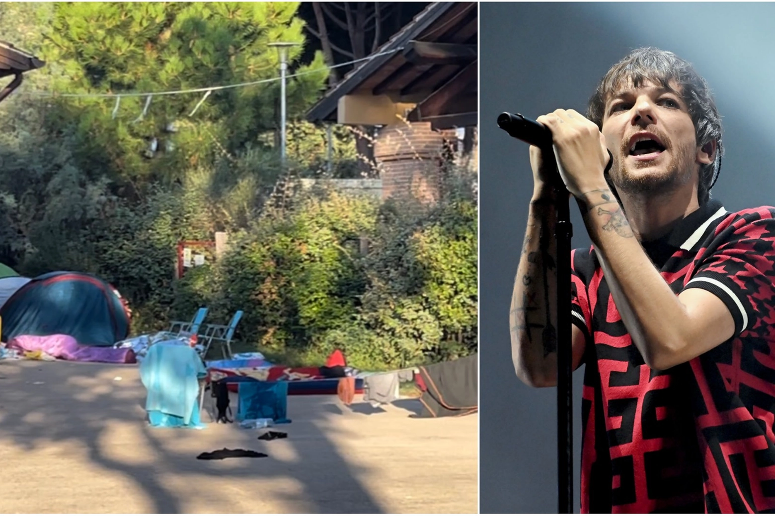 A destra Louis Tomlinson, a sinistra l'accampamento davanti a Bussoladomani (riproduzione riservata)