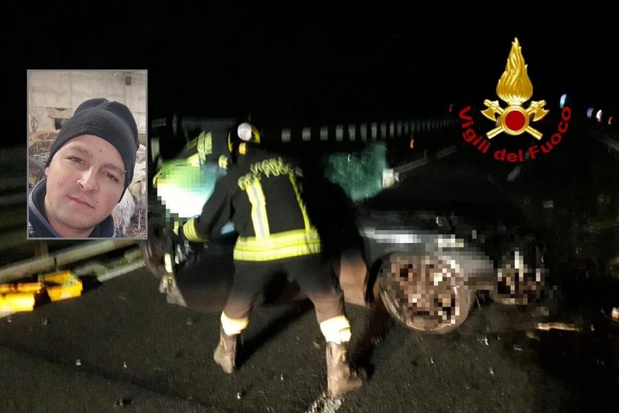 L'intervento dei vigili del fuoco. Nel riquadro la vittima, Stefano Sanna