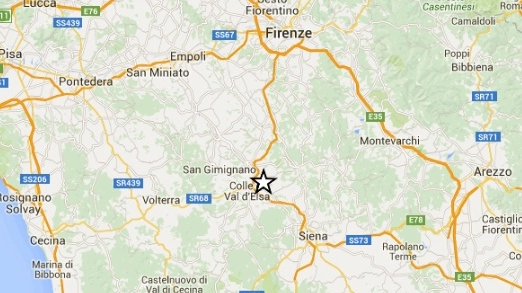 L'epicentro del terremoto in provincia di Siena