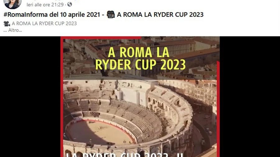 Un fermo immagine del video con l’Arena di Nimes al posto del Colosseo