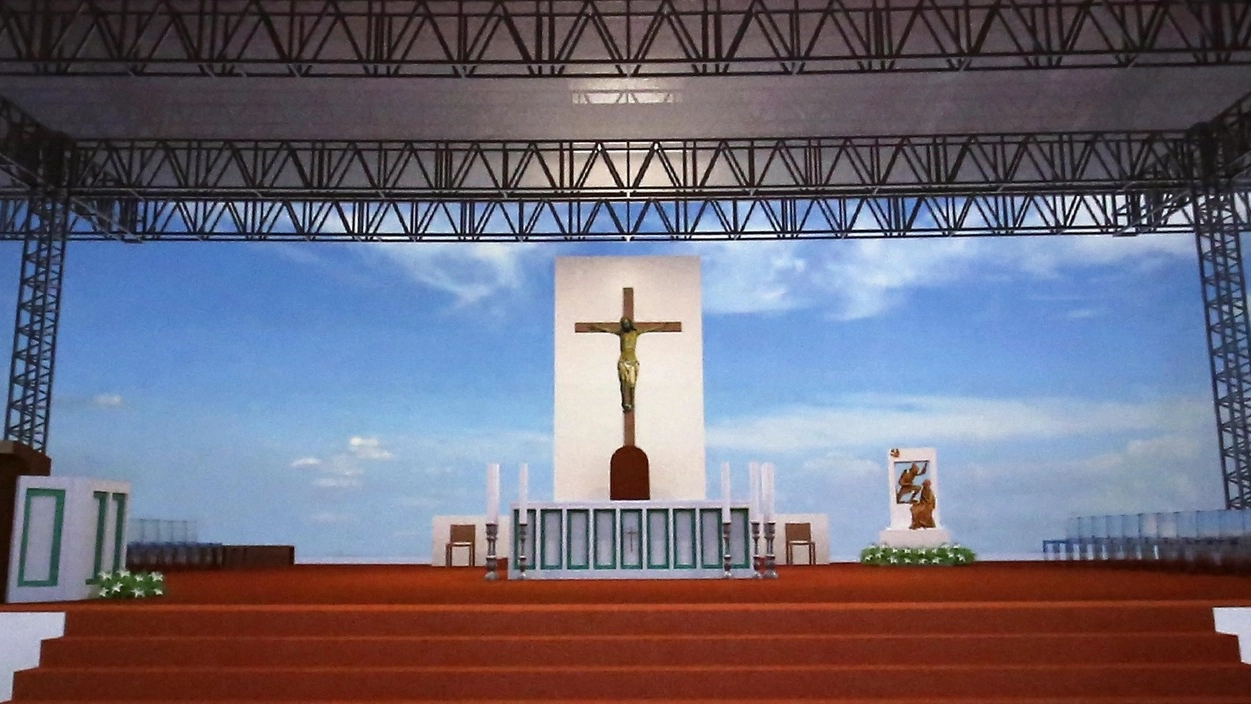 Il modello del palco per la Messa del Papa allo stadio Franchi di Firenze (New Press Photo)