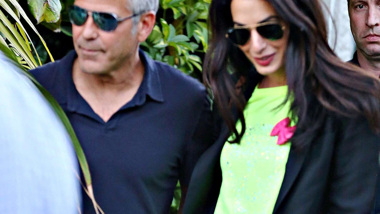 George Clooney e la sua fidanzata Amal Alamuddin (Olycom)