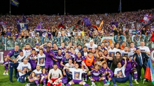 L'esultanza della Fiorentina dopo la vittoria  contro la Juve del 22 maggio 2022