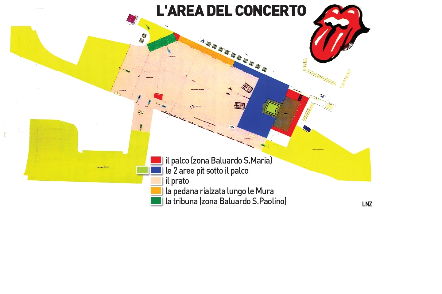 Rolling Stones a Lucca, l'area del concerto