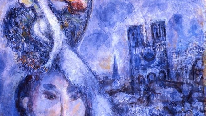 L'autoritratto di Chagall con la raffigurazione di Notre Dame esposto in Palazzo Pitti