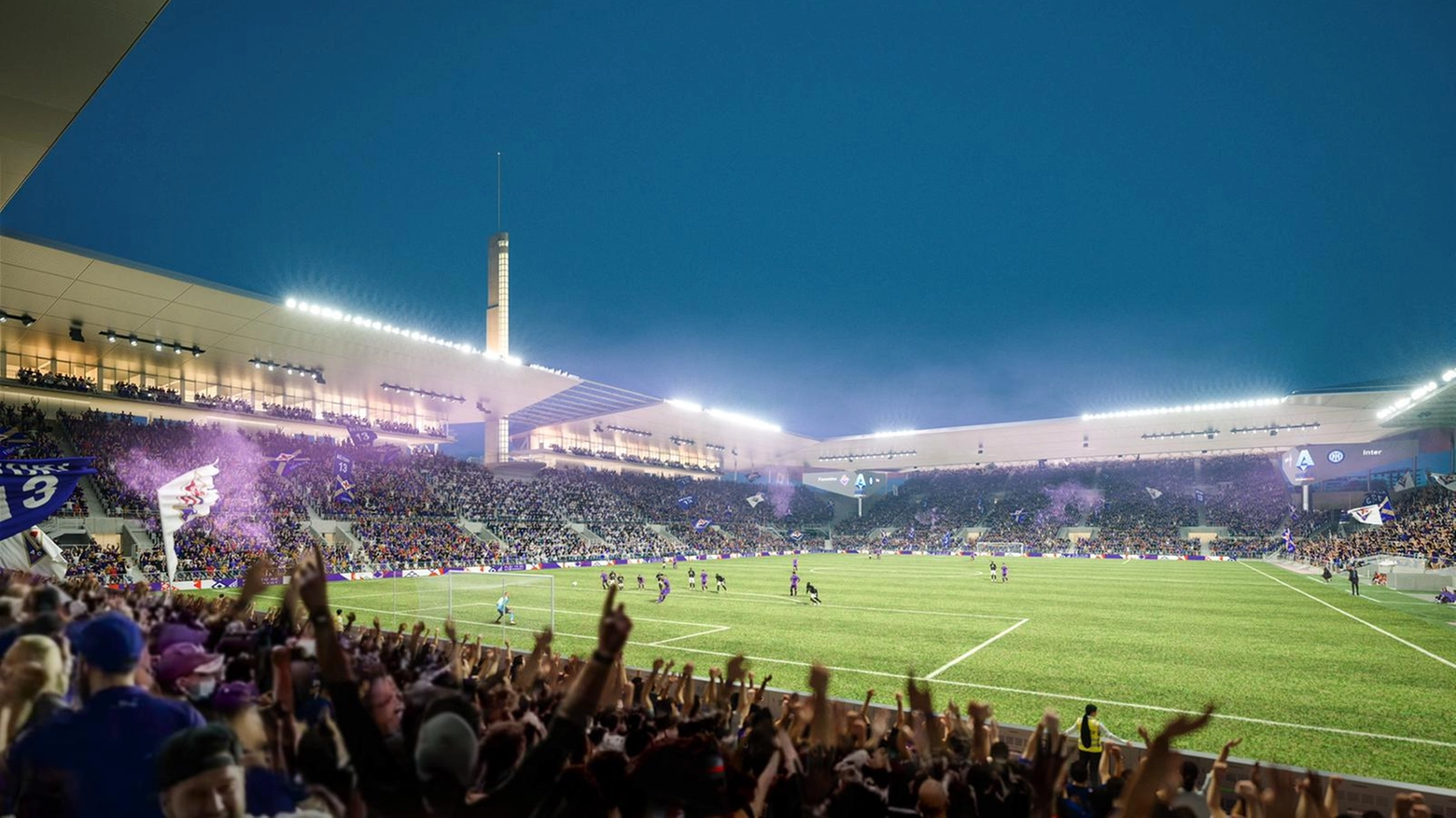 Il rendering del nuovo stadio Artemio Franchi con le coperture previste