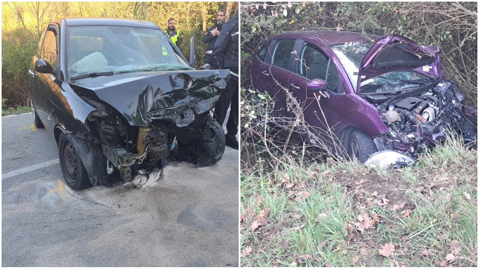 Le due auto rimaste coinvolte nell'incidente frontale