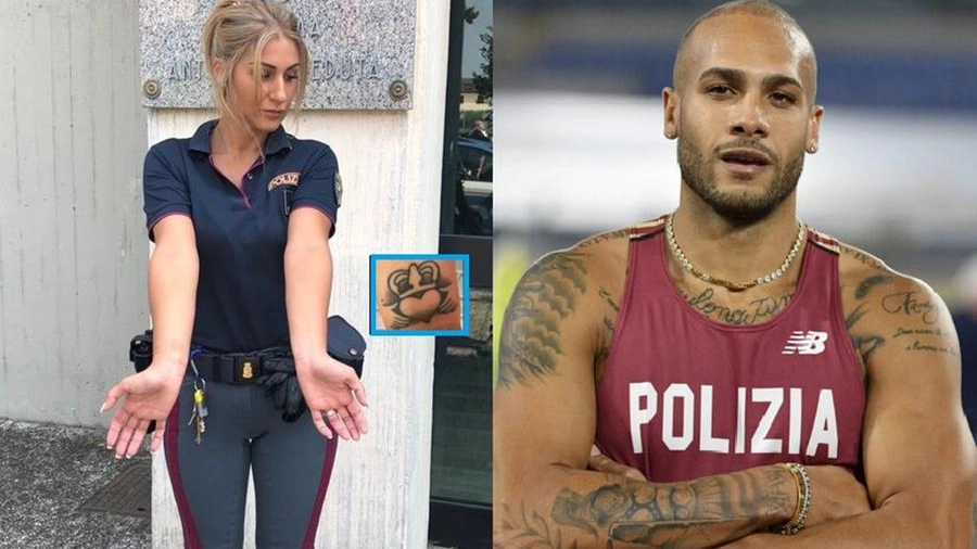 Arianna Virgolino (nel riquadro il tatuaggio rimosso) e l'oro olimpico Marcell Jacobs