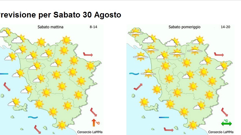 Le previsioni meteo per sabato fornite dal Lamma in Toscana 