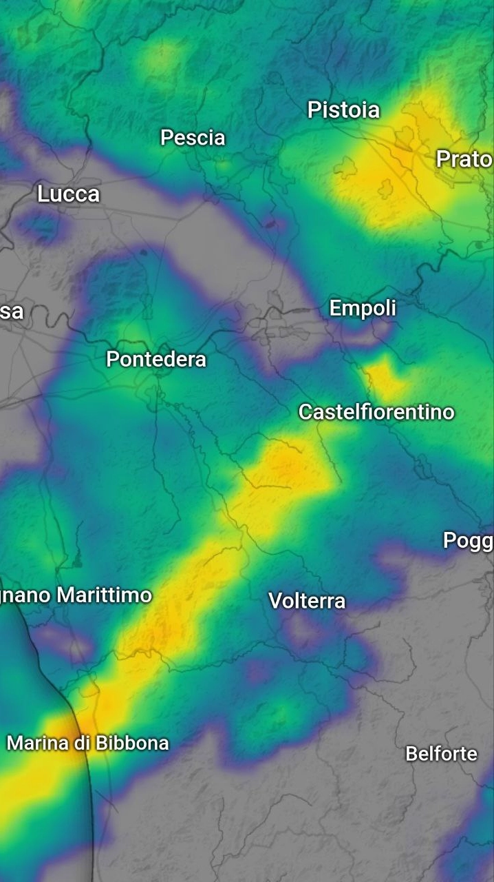 Le precipitazioni nella notte in Toscana