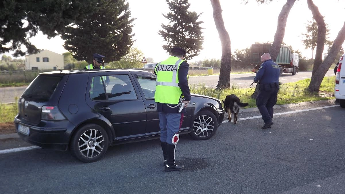 La pattuglia della polizia stradale con il cane-poliziotto Corinne