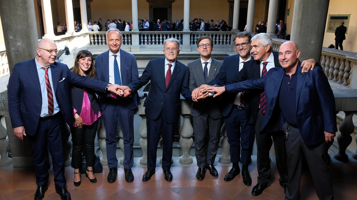 Da sinistra: Giacomin, Pini, Brambilla, Prodi, Nardella, Merola, Casini, Riffeser Monti