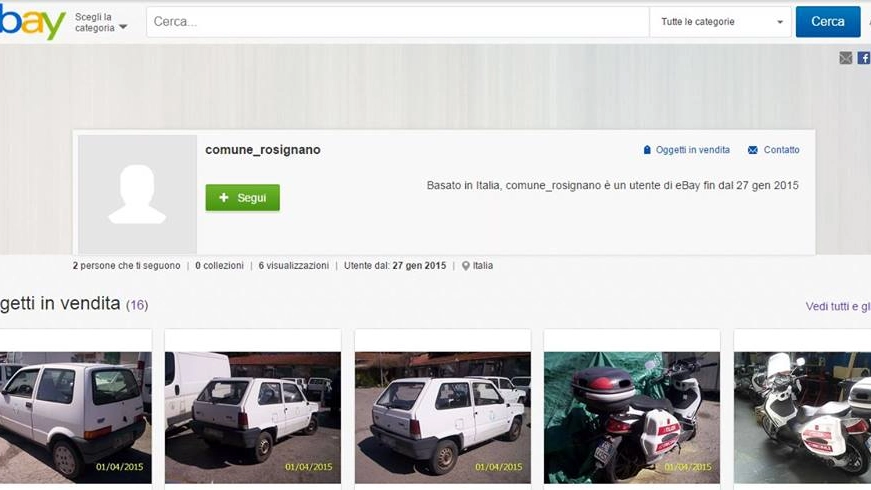 Le inserzioni dei veicoli messi all'asta dal Comune di Rosignano sulla nota piattaforma web