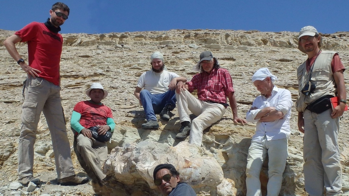 Il gruppo di ricerca nel sito di ritrovamento del fossile
