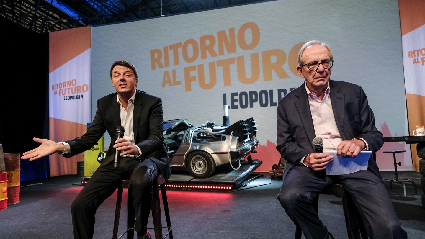 Renzi e Padoan sul palco della Leopolda 9 (Giuseppe Cabras / New Press Photo)