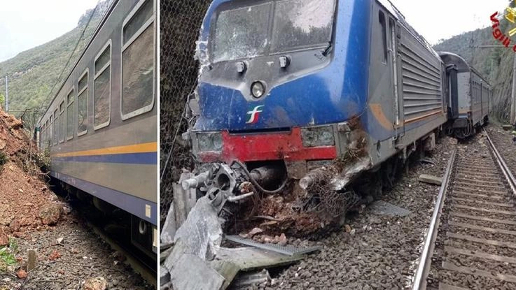Due immagini dell'incidente ferroviario