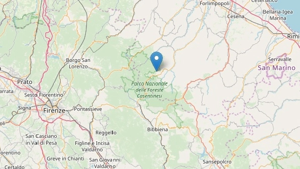 La zona dell'epicentro del terremoto (Fonte: INGV)