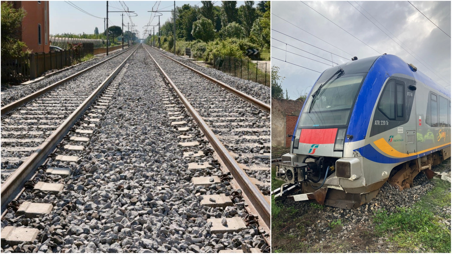 I binari di un treno e il convoglio deragliato (Foto Valtriani) I binari di un treno e il convoglio deragliato (Foto Valtriani)