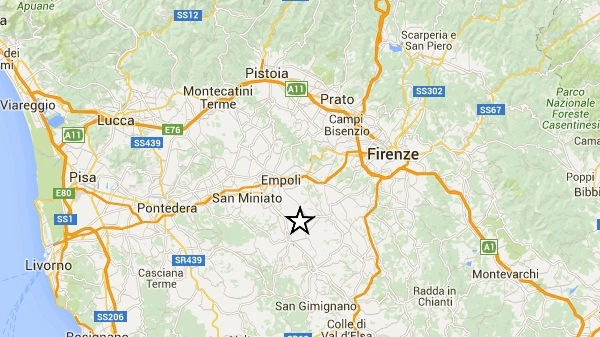 L'epicentro vicino a Castelfiorentino