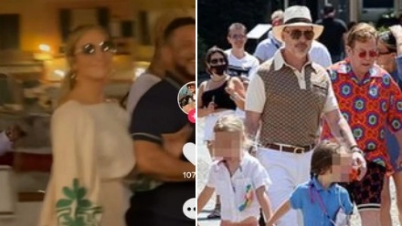 A sinistra Jennifer Lopez, a destra Elton John e il marito David Furnish