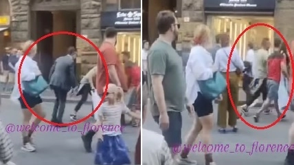 Nell'immagine a sinistra, nel tondo il sindaco Nardella. A destra i due abusivi (Fonte: Welcome to Florence) Nell'immagine a sinistra, nel tondo il sindaco Nardella. A destra i due abusivi (Fonte: Welcome to Florence)