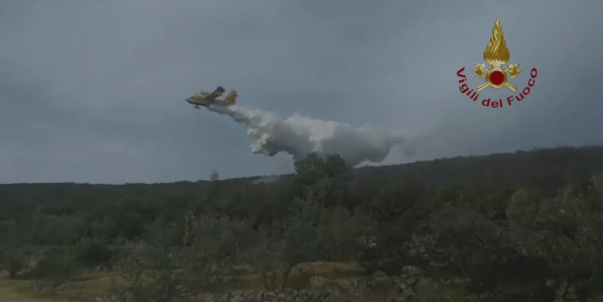 Incendio a Lugnano in Teverina, canadair in azione per spegnere le fiamme