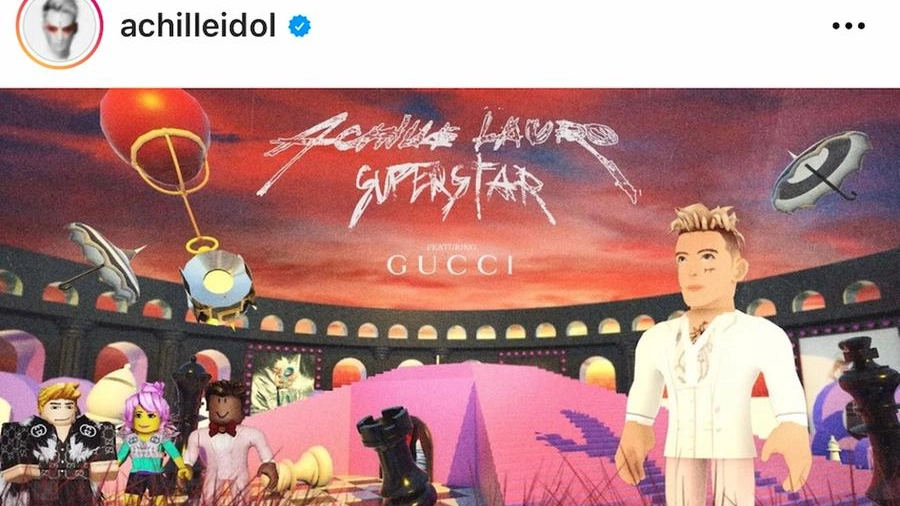 Il post su Instagram di Achille Lauro nel Metaverso con Gucci