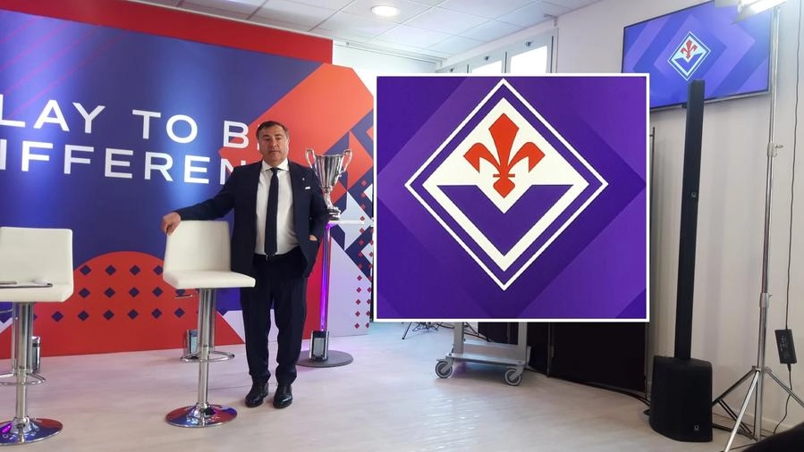 Il direttore generale Joe Barone e il nuovo logo della Fiorentina