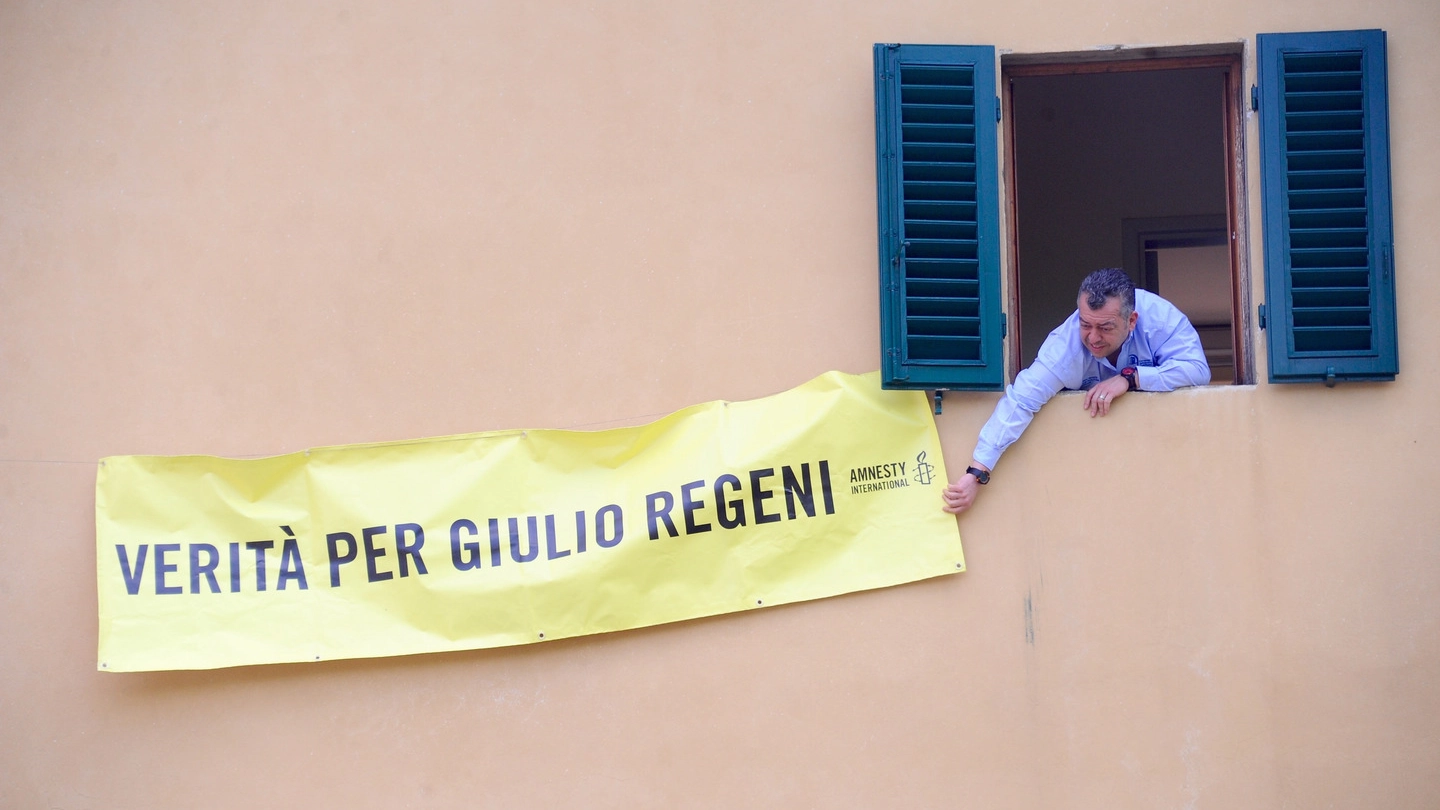 Lo striscione per Giulio Regeni (Foto Giuseppe Cabras / NewPressphoto)