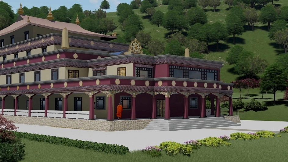Il rendering del monastero buddista di Santa Luce