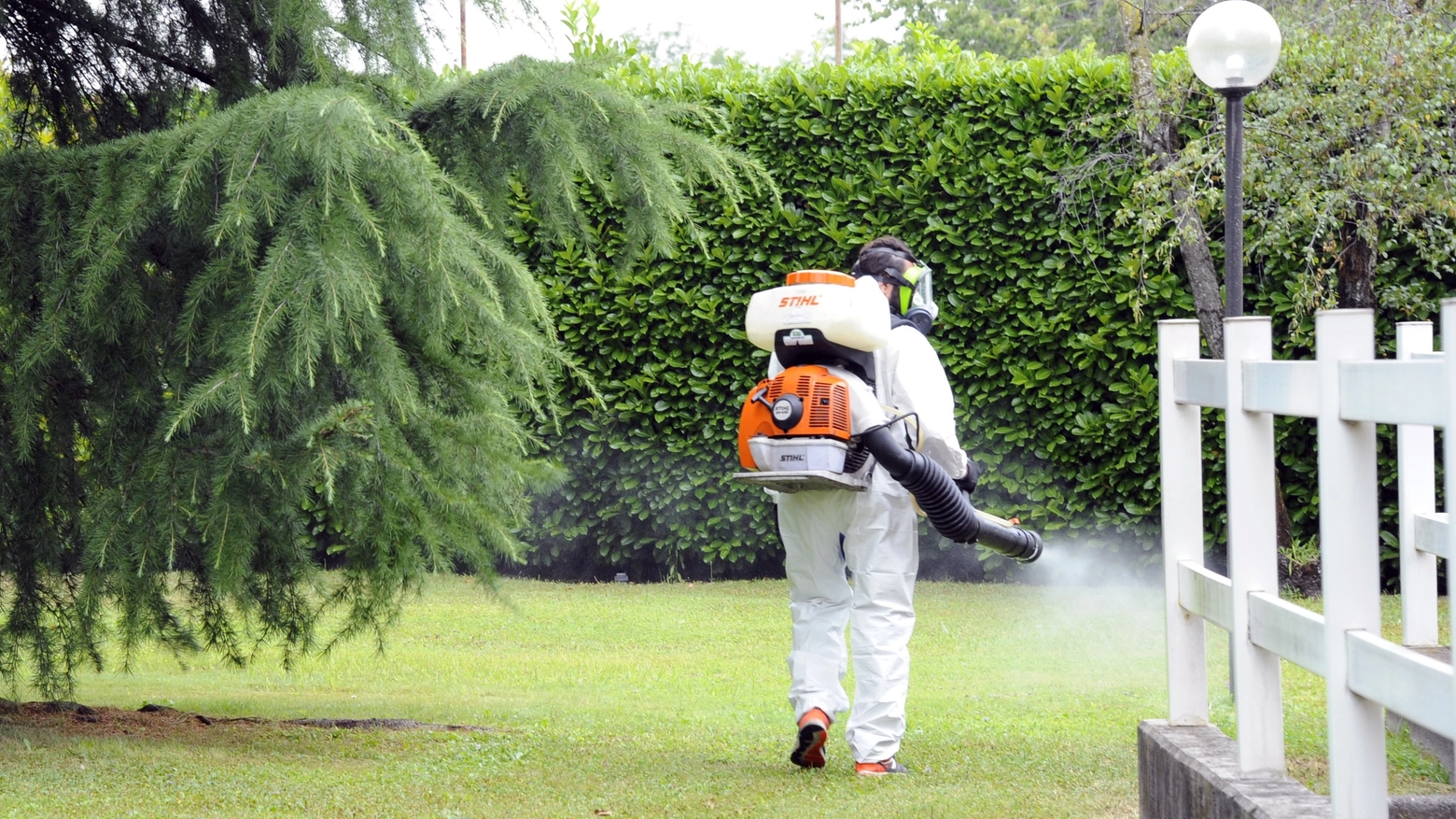 Disinfestazione urgente dopo allarme zanzara dengue. Nella foto un operatore ecologico Disinfestazione urgente dopo allarme zanzara dengue. Nella foto un operatore ecologico