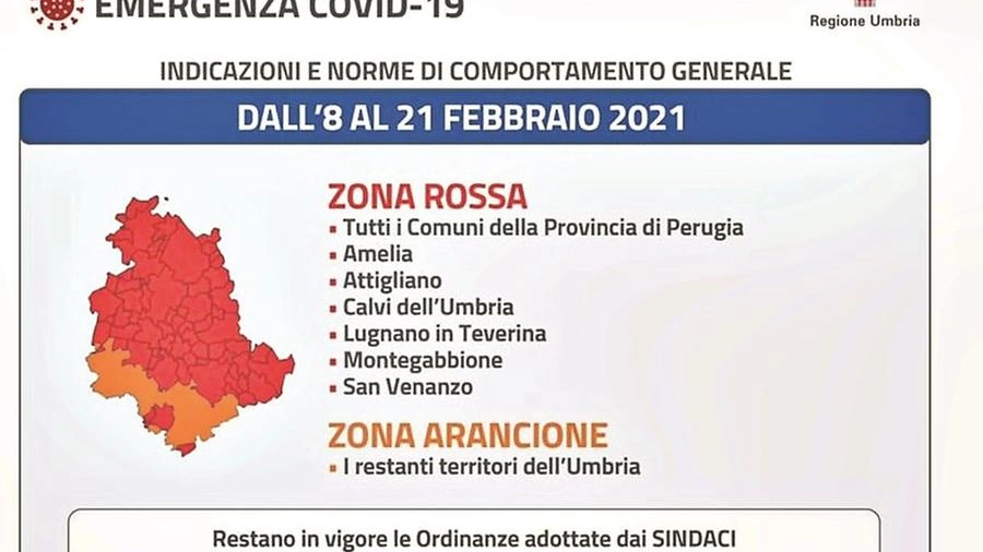 La mappa dell'Umbria in rosso e arancione