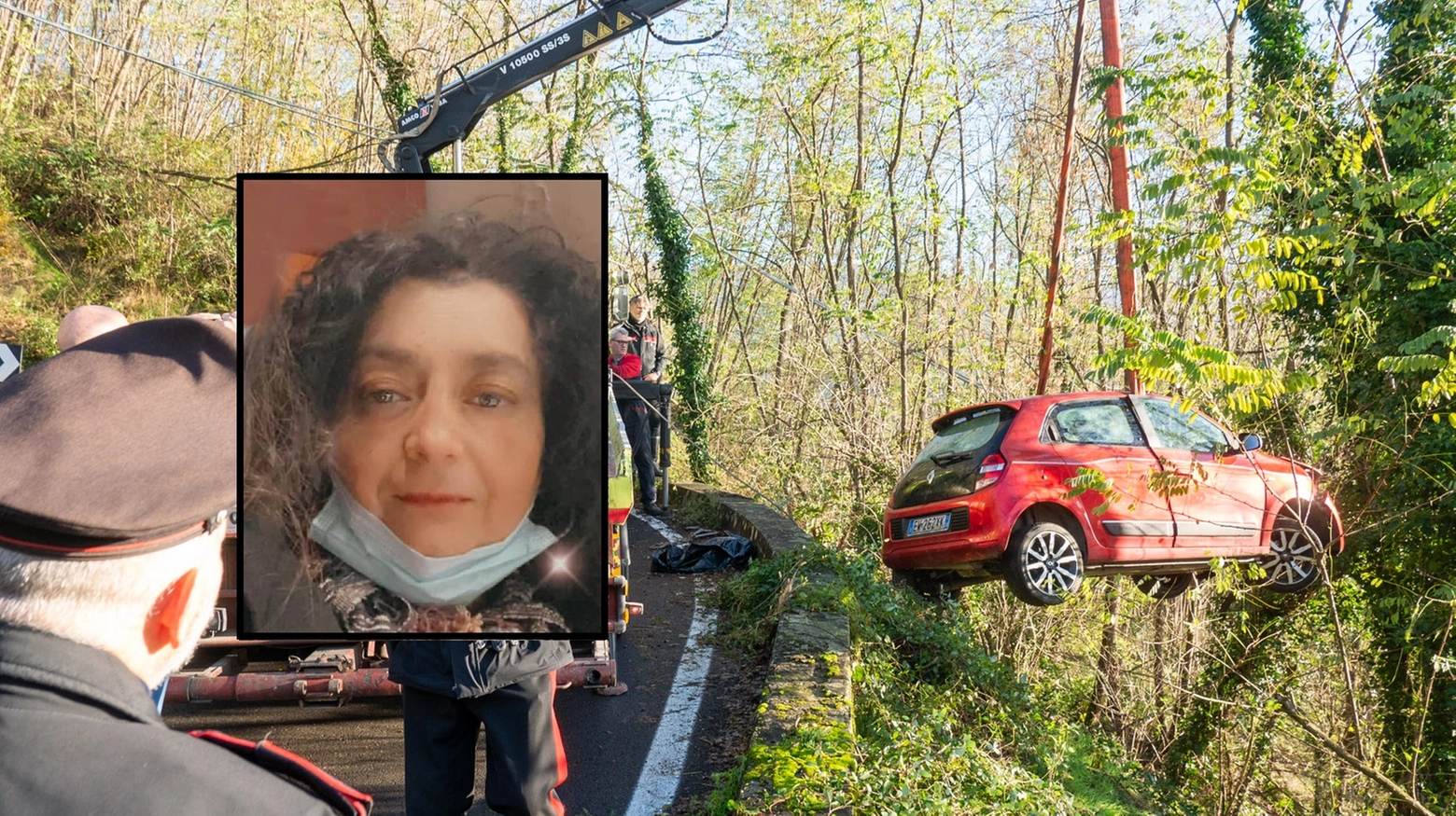 L'auto finita nella scarpata e nel riquadro Chiara Parducci L'auto finita nella scarpata e nel riquadro Chiara Parducci