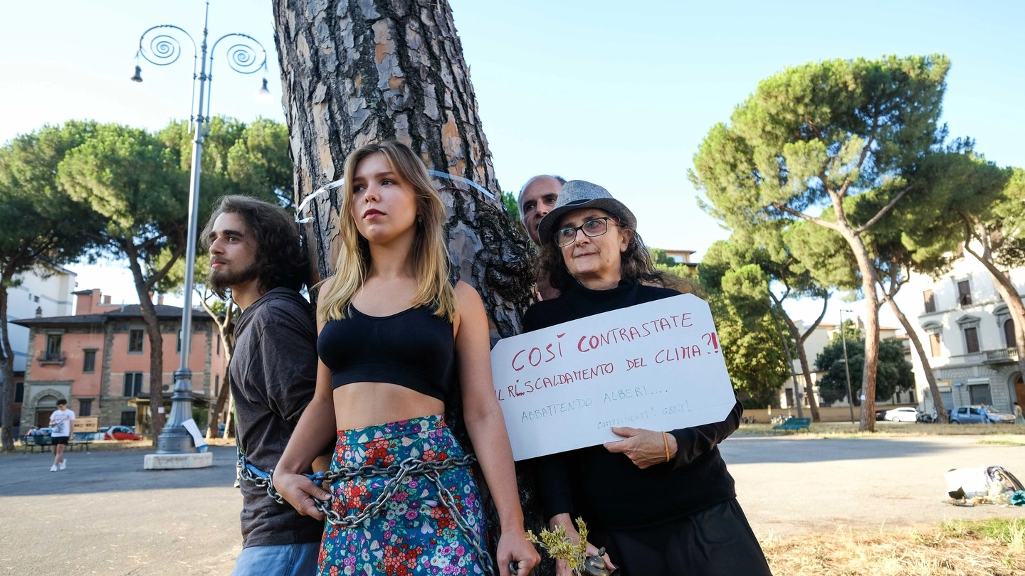 Piazza della Vittoria, abitanti si oppongono al taglio degli alberi (NewPressPhoto)