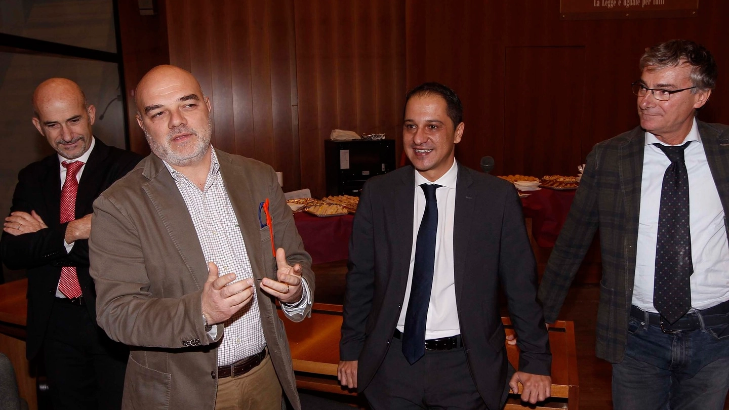 Da sinistra il giudice Costantini, il pm Nastasi, il giudice  Massaro e il presidente del tribunale Carrelli Palombi
