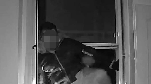 Uno dei presunti ladri in azione ripreso dalla telecamera di sorveglianza della casa Uno dei presunti ladri in azione ripreso dalla telecamera di sorveglianza della casa