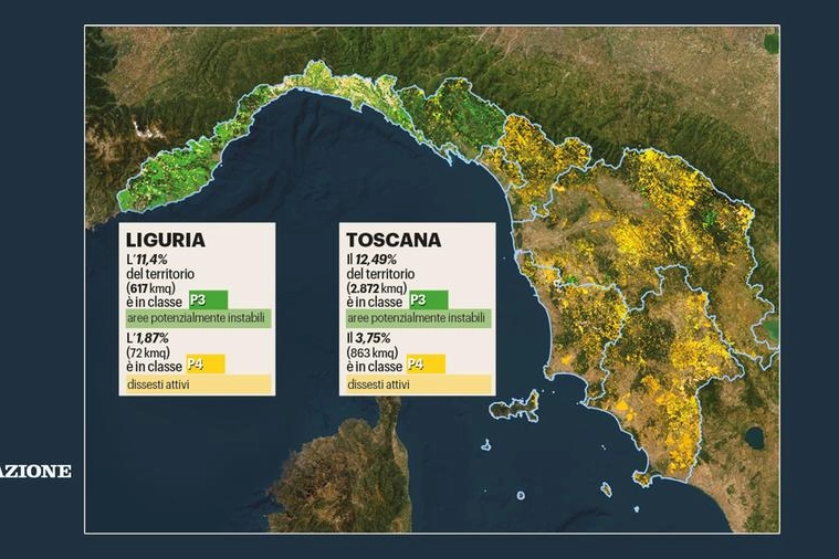 Le zone in Toscana e Liguria a rischio frane, la mappa