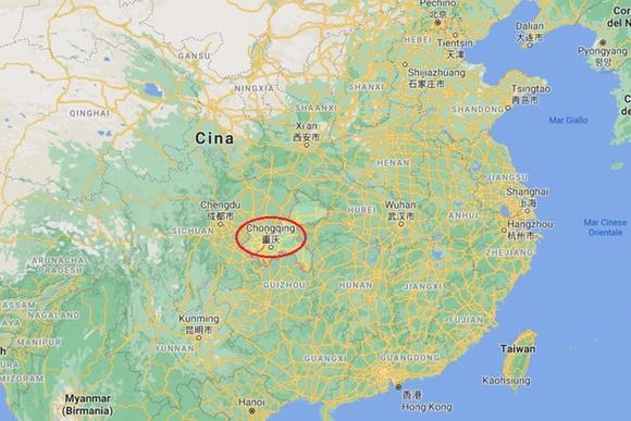 La mappa della Cina, Chongqing è cerchiata di rosso