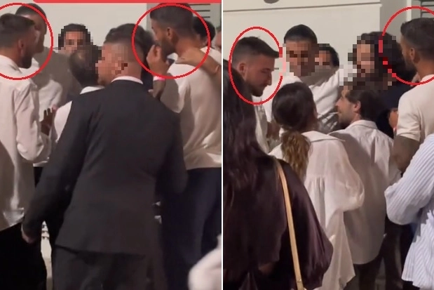 Due momenti della lite che ha coinvolto Spinazzola e Cristante (indicati nei tondi rossi)