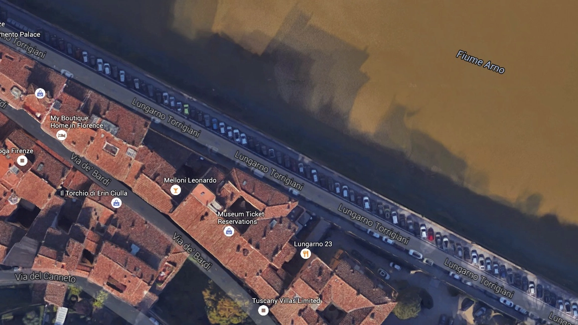 Una veduta del Lungarno Torrigiani da Google earth