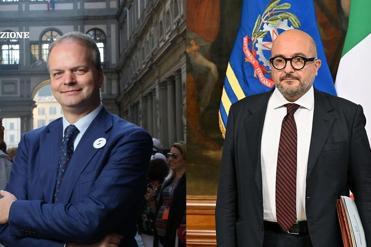Il direttore degli Uffizi Eike Schmidt e il ministro Gennaro Sangiuliano