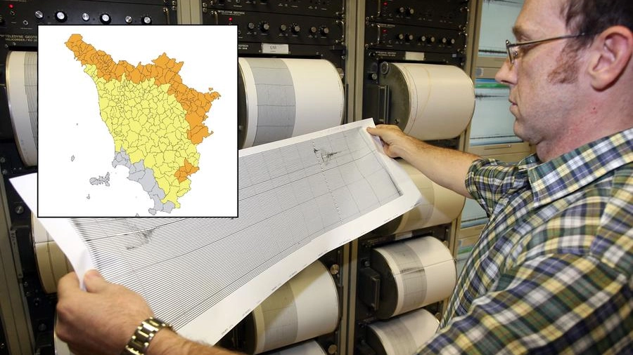 Nel riquadro la mappa del rischio sismico in Toscana