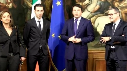 Un momento dell'incontro tra Renzi e Nibali