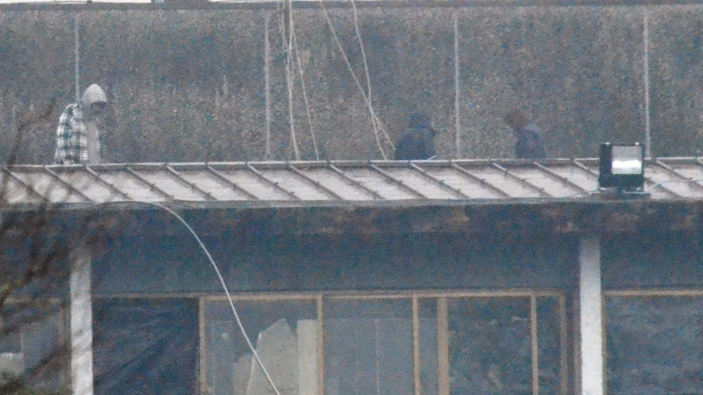 Alcuni dei partecipanti al party non autorizzato, asserragliati sul tetto dell’ex Casina Rossa (foto Alcide)