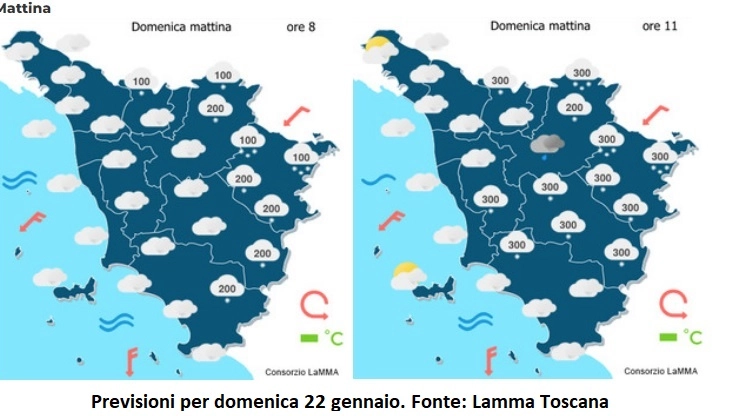 Meteo in Toscana: le previsioni di domenica mattina 22 gennaio