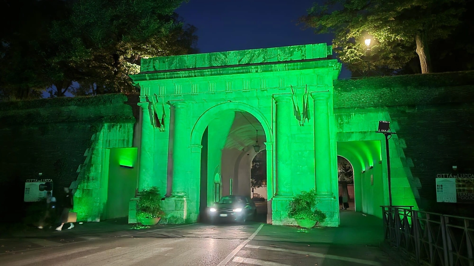 Porta Elisa illuminata di verde per la Giornata della Pans Pandas Porta Elisa illuminata di verde per la Giornata della Pans Pandas