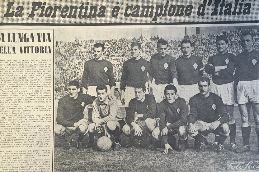 Una delle pagine della “Nazione” di lunedì 7 maggio 1956 dedicate al successo viola 