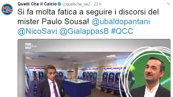 Il Paulo Sousa di Ubaldo Pantani con Nicola Savino (da un tweet della trasmissione)