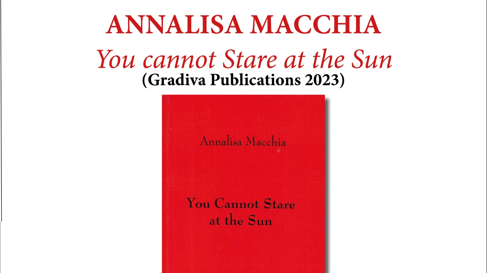 La locandina della presentazione del libro di Annalisa Macchia edita da Gradiva