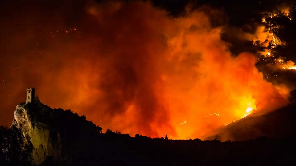 Incendio sul Monte Serra, le fiamme altissime (Foto Marco Marangon - Meteo Natura) 